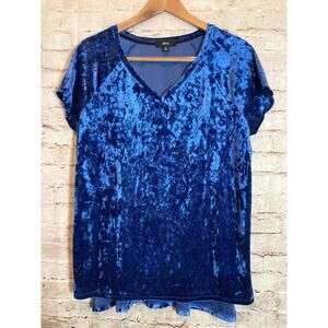 Ellos Top Womens 14/16 Crushed Velvet Bright Blue‎ Short Sleeve Stretch Plus